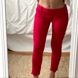J. Crew Skinny Trouser Red Scallop Edge